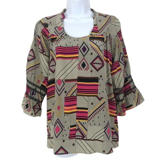 Julie Brown Multi-Color Geometric Print Blouse - Picture 2 of 5